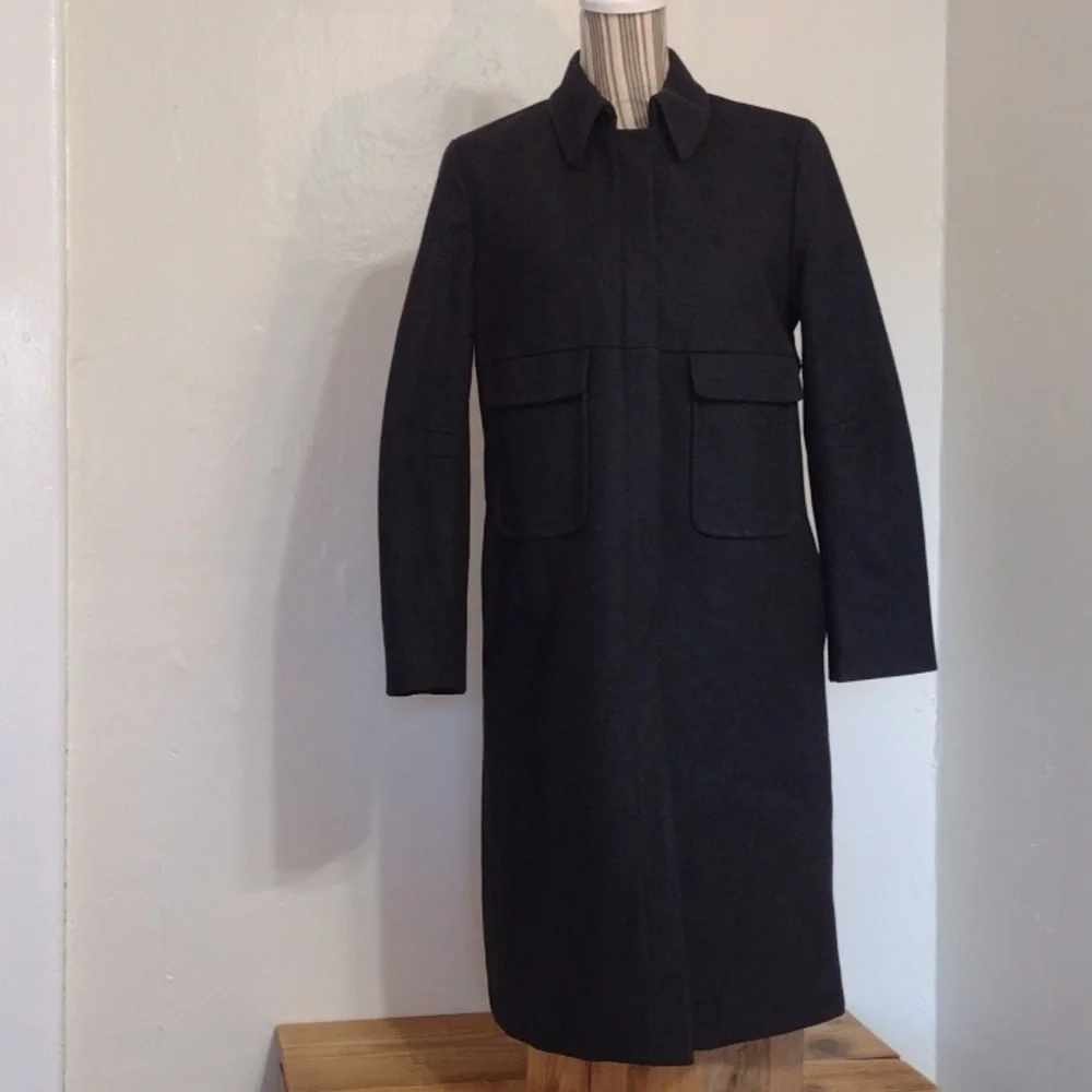 J Crew Black Charcoal Heavy Wool Blend Full Zip Long Winter OverCoat Size S